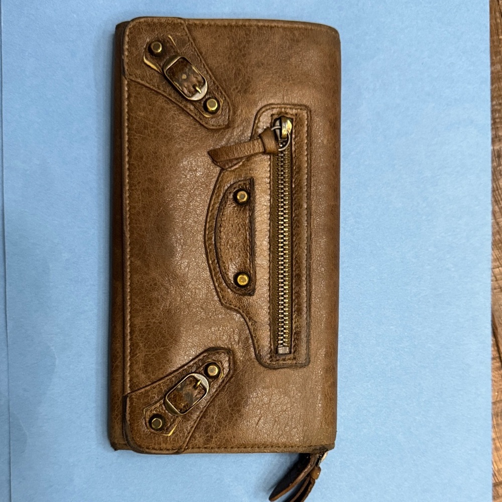 Balenciaga Luxe Brown Leather Wallet with Zipper Detail